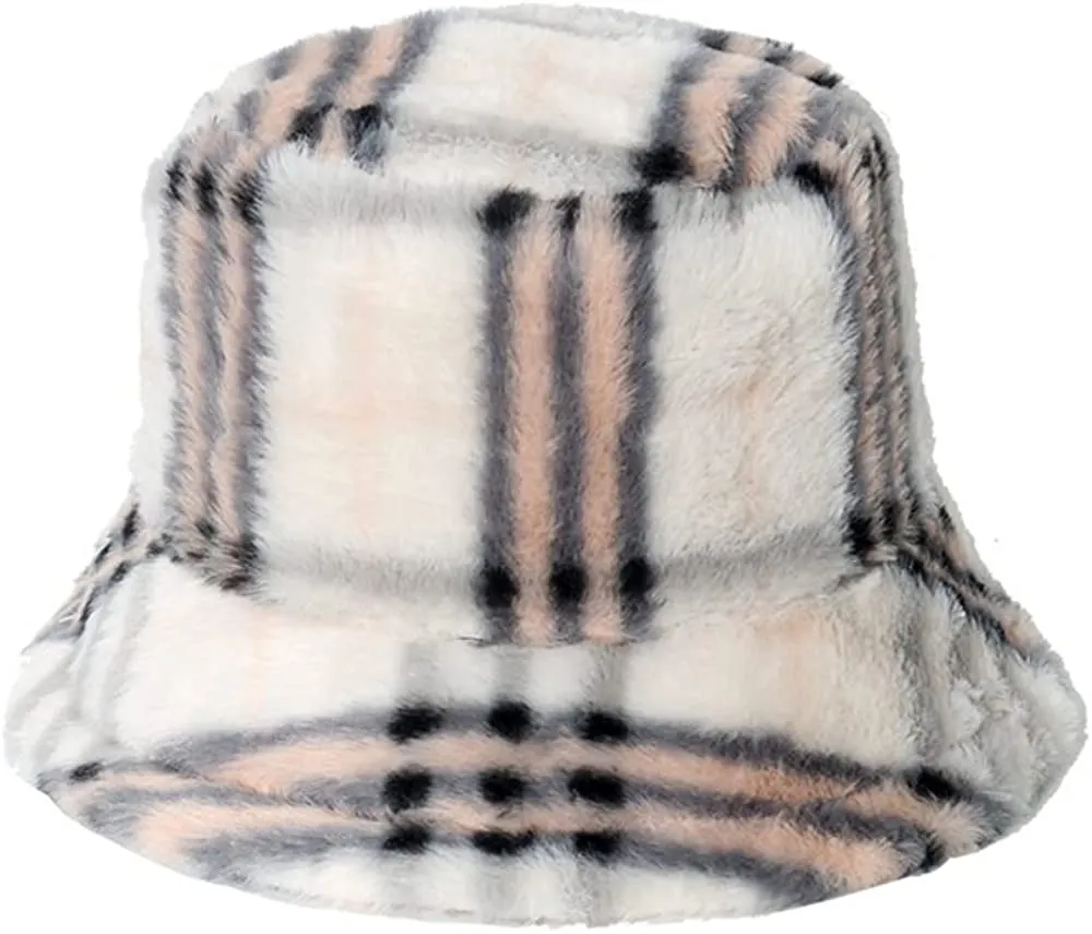 Warm Bucket Hat Plaid Fisherman Hat