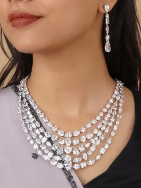 White Color Silver Plated Faux Diamond Necklace Set - CZSET284