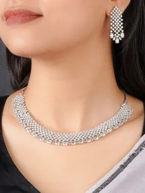 White Color Silver Plated Faux Diamond Necklace Set - CZSET318