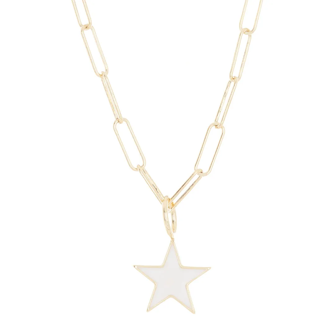 White Enamel Star Paper Clip Chain Necklace silver gold