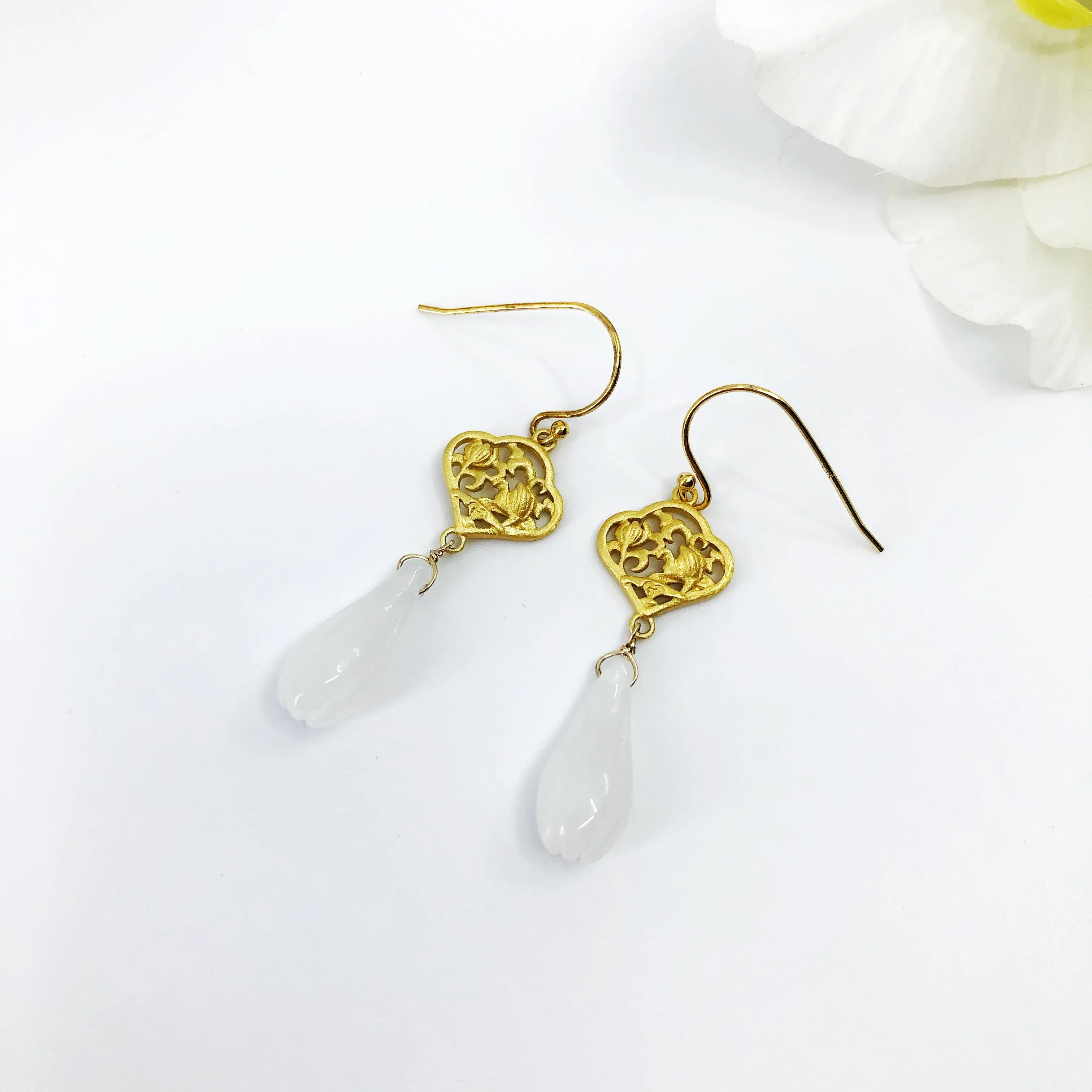 White Jade Orchid Earrings