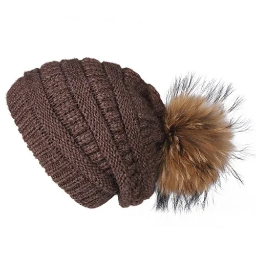 Winter Pom Pom Slouchy Velvet Lined Casual Warm Knitted Winter Beanie