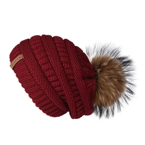 Winter Pom Pom Slouchy Velvet Lined Casual Warm Knitted Winter Beanie