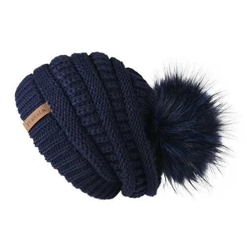 Winter Pom Pom Slouchy Velvet Lined Casual Warm Knitted Winter Beanie