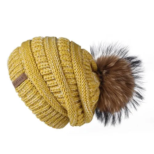 Winter Pom Pom Slouchy Velvet Lined Casual Warm Knitted Winter Beanie