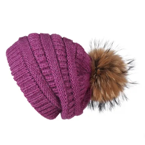 Winter Pom Pom Slouchy Velvet Lined Casual Warm Knitted Winter Beanie