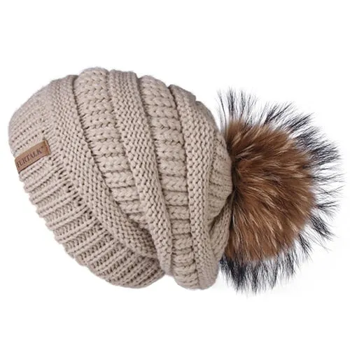 Winter Pom Pom Slouchy Velvet Lined Casual Warm Knitted Winter Beanie