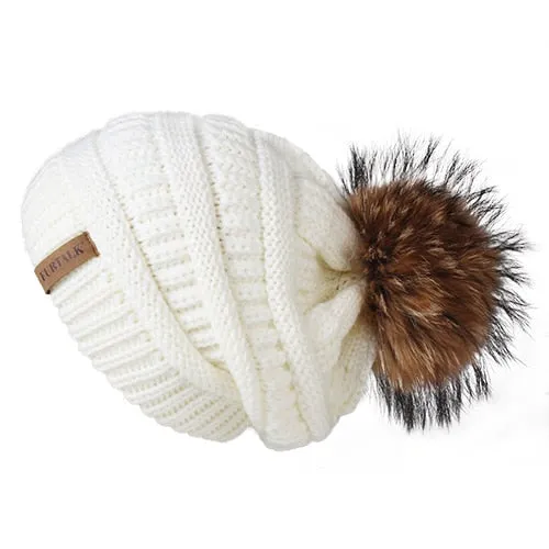 Winter Pom Pom Slouchy Velvet Lined Casual Warm Knitted Winter Beanie