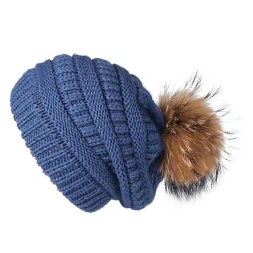 Winter Pom Pom Slouchy Velvet Lined Casual Warm Knitted Winter Beanie