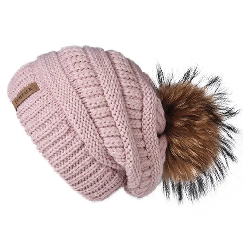 Winter Pom Pom Slouchy Velvet Lined Casual Warm Knitted Winter Beanie