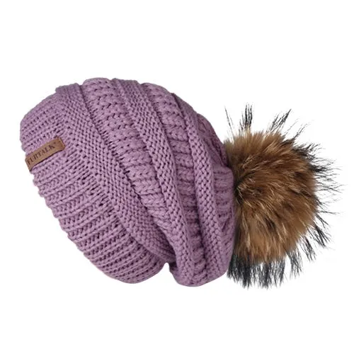 Winter Pom Pom Slouchy Velvet Lined Casual Warm Knitted Winter Beanie