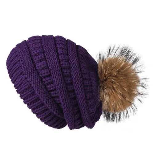 Winter Pom Pom Slouchy Velvet Lined Casual Warm Knitted Winter Beanie