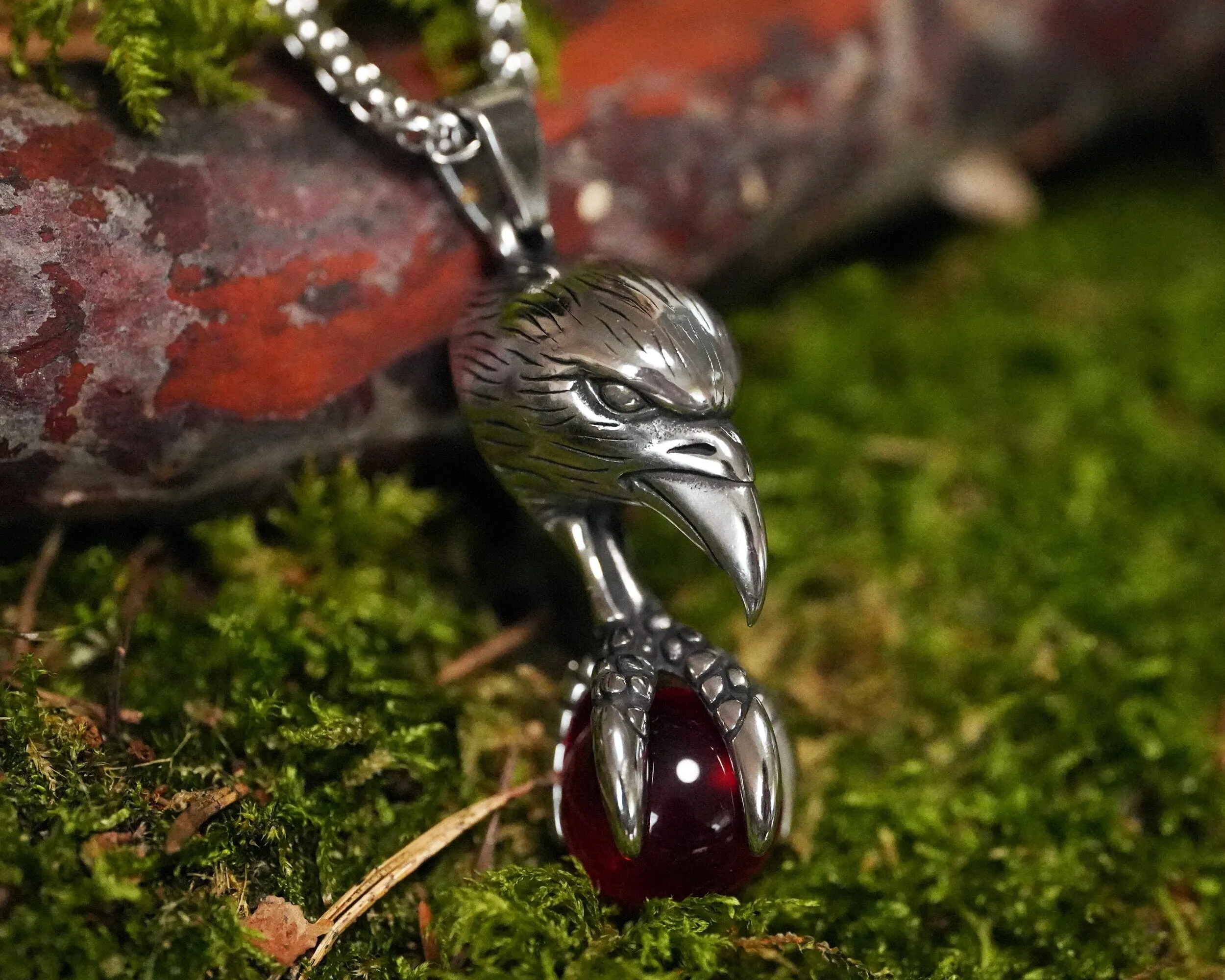 Witch Necklace Women Men Raven Claw With Red Glass Orb Spiritual Transformation Wicca Astrology Witchcraft Pagan Jewelry Protection Charm