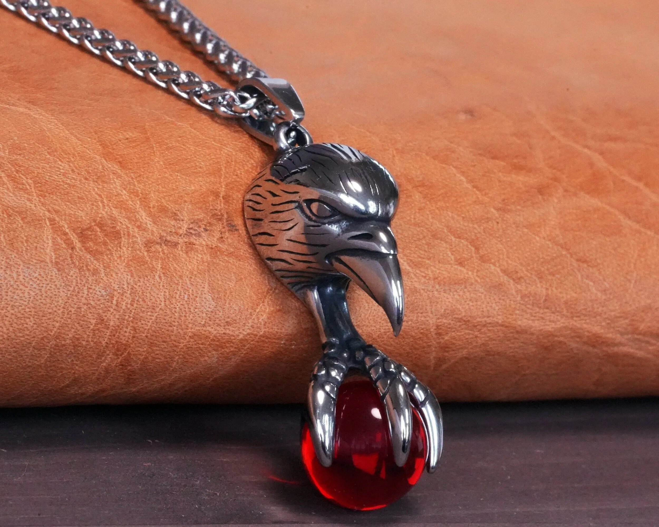 Witch Necklace Women Men Raven Claw With Red Glass Orb Spiritual Transformation Wicca Astrology Witchcraft Pagan Jewelry Protection Charm