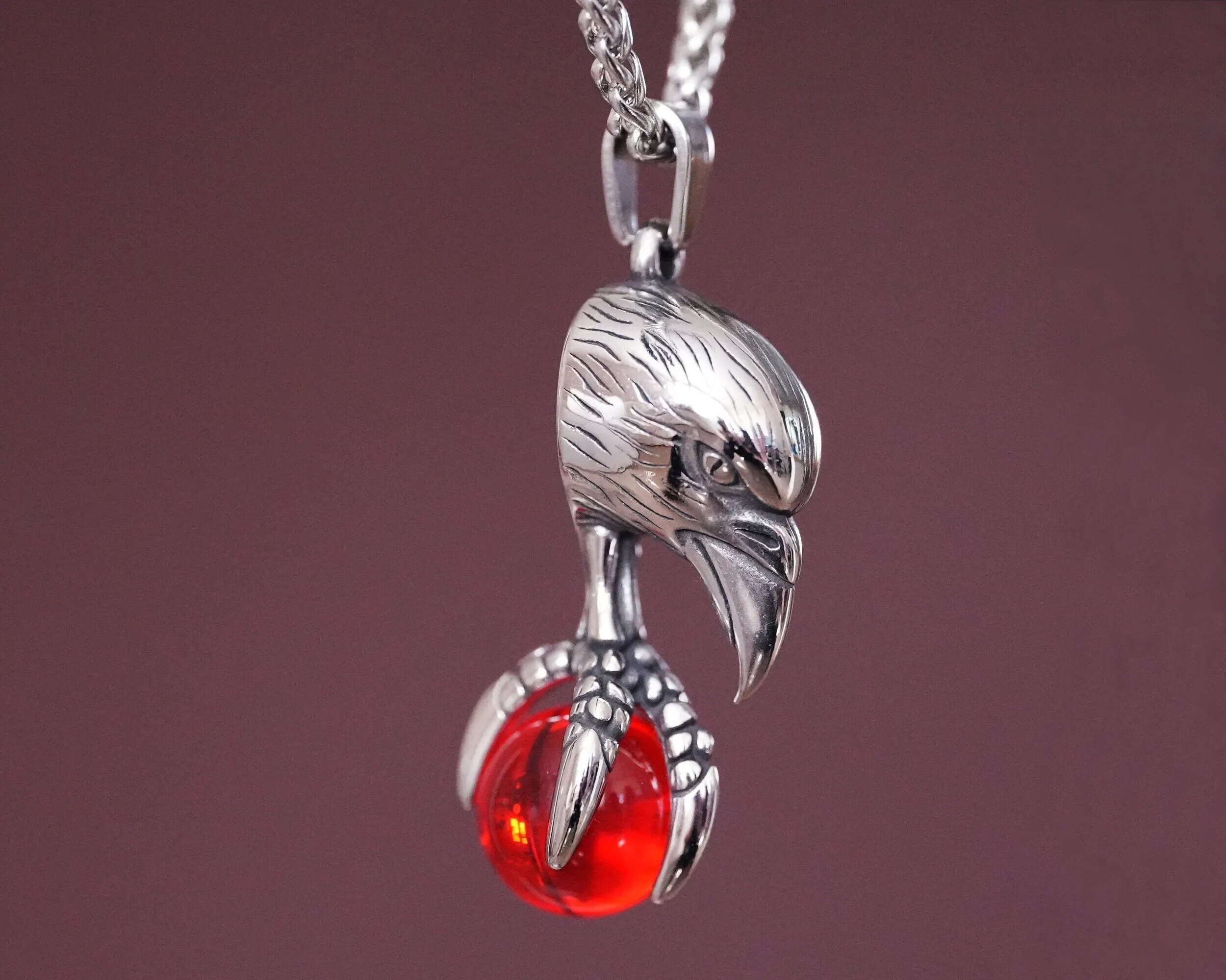 Witch Necklace Women Men Raven Claw With Red Glass Orb Spiritual Transformation Wicca Astrology Witchcraft Pagan Jewelry Protection Charm