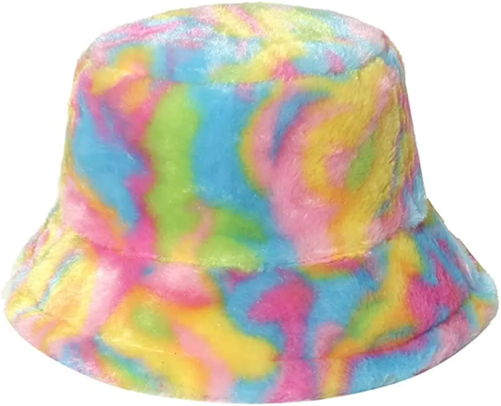 Women's Plush Colorful Rainbow Tie-dye Fisherman Hat