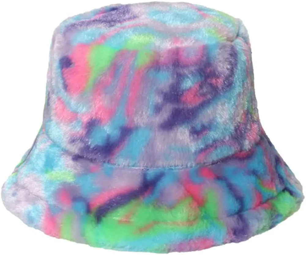 Women's Plush Colorful Rainbow Tie-dye Fisherman Hat