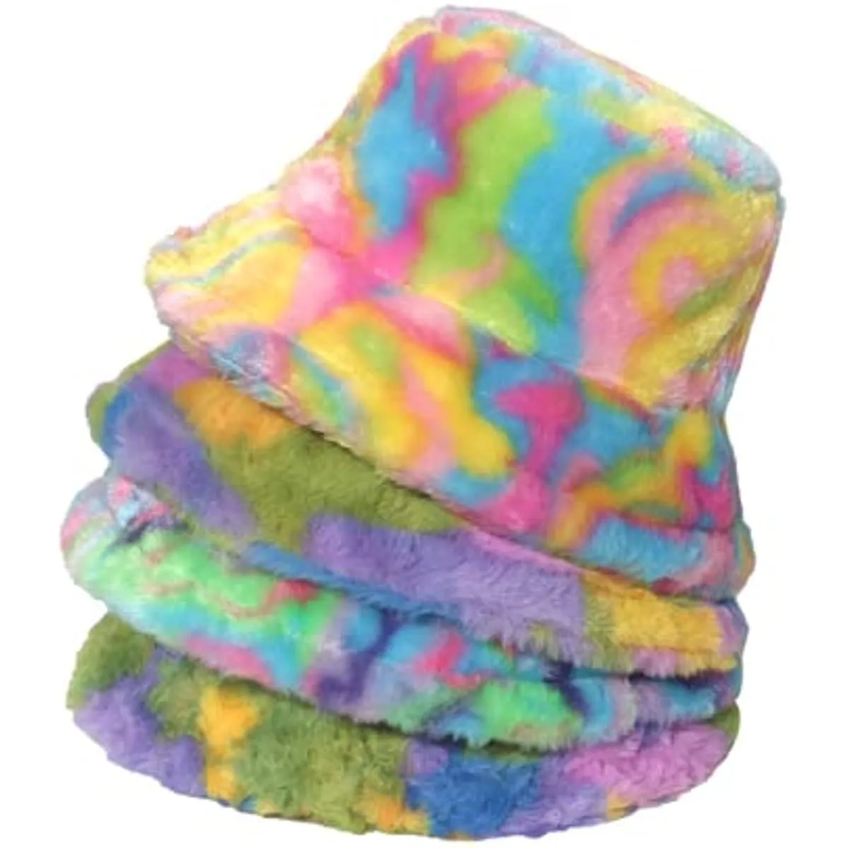 Women's Plush Colorful Rainbow Tie-dye Fisherman Hat