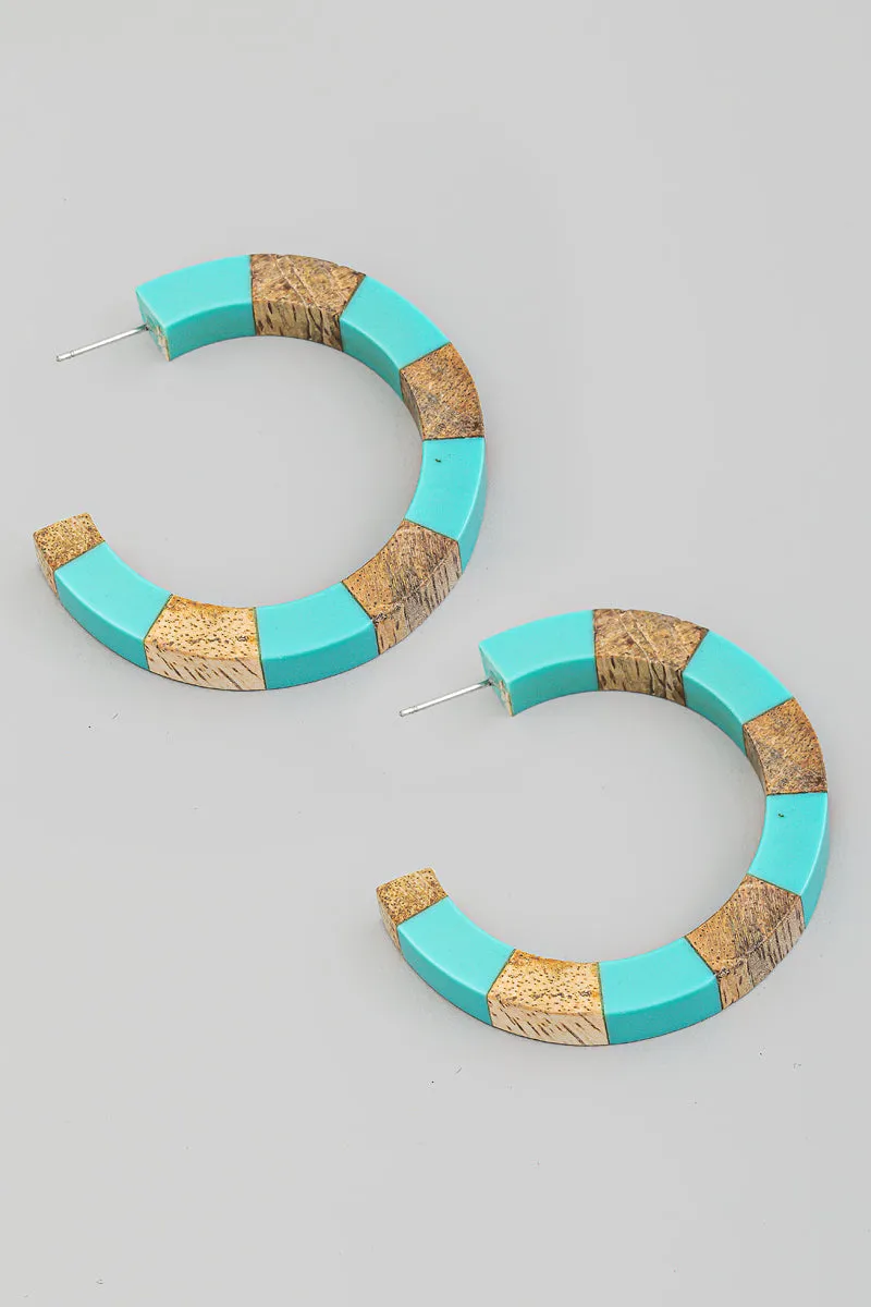 Wooden Checkered Hoop Earrings