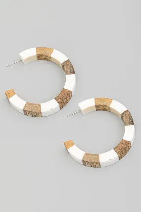 Wooden Checkered Hoop Earrings