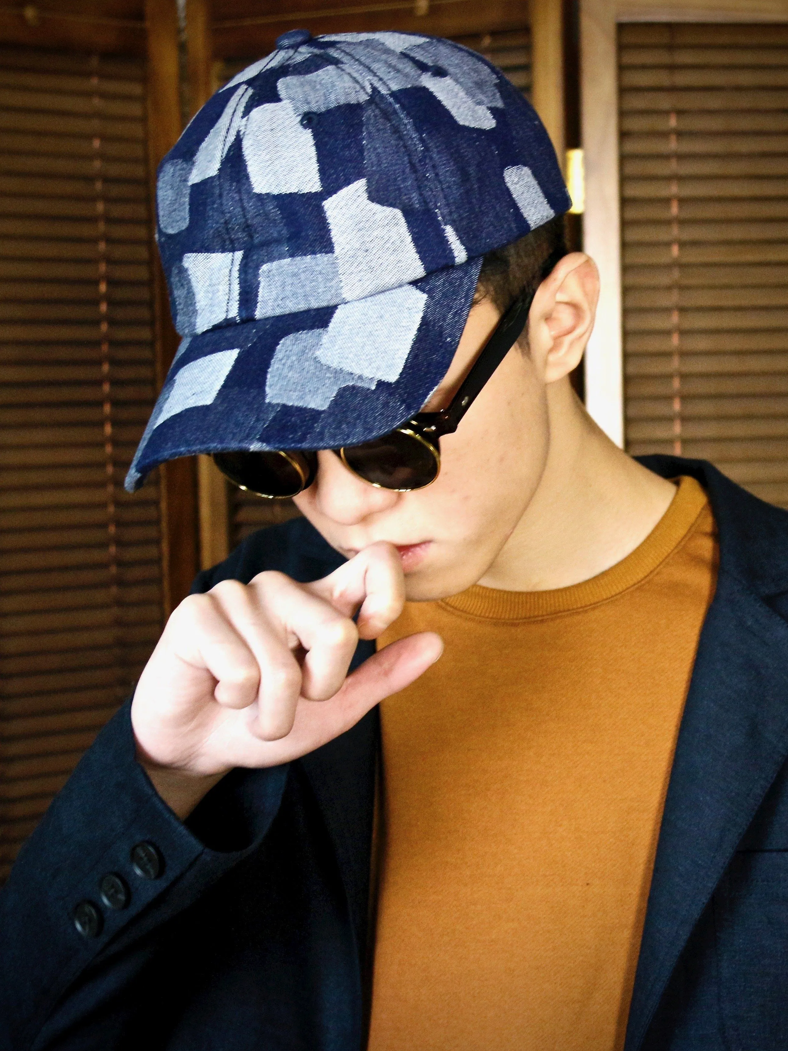 Woven Irregular Checked Denim Cap