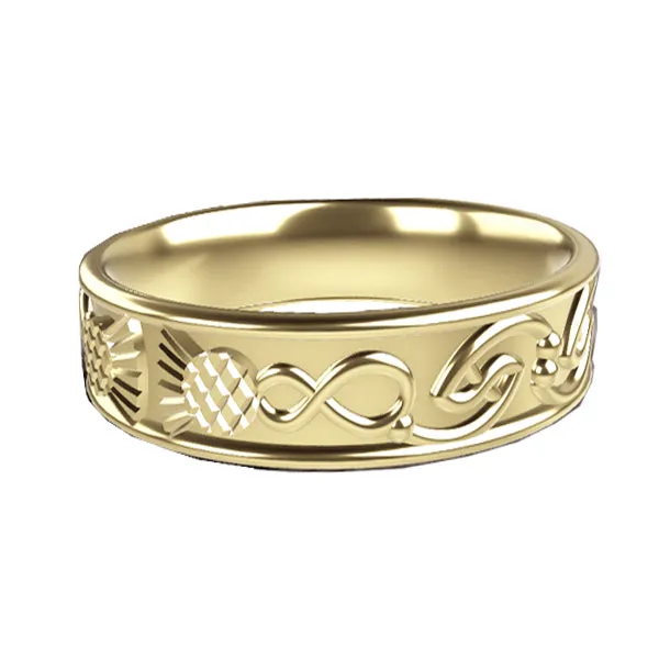 YELLOW GOLD CELTIC THISTLE INFINITY WEDDING RING