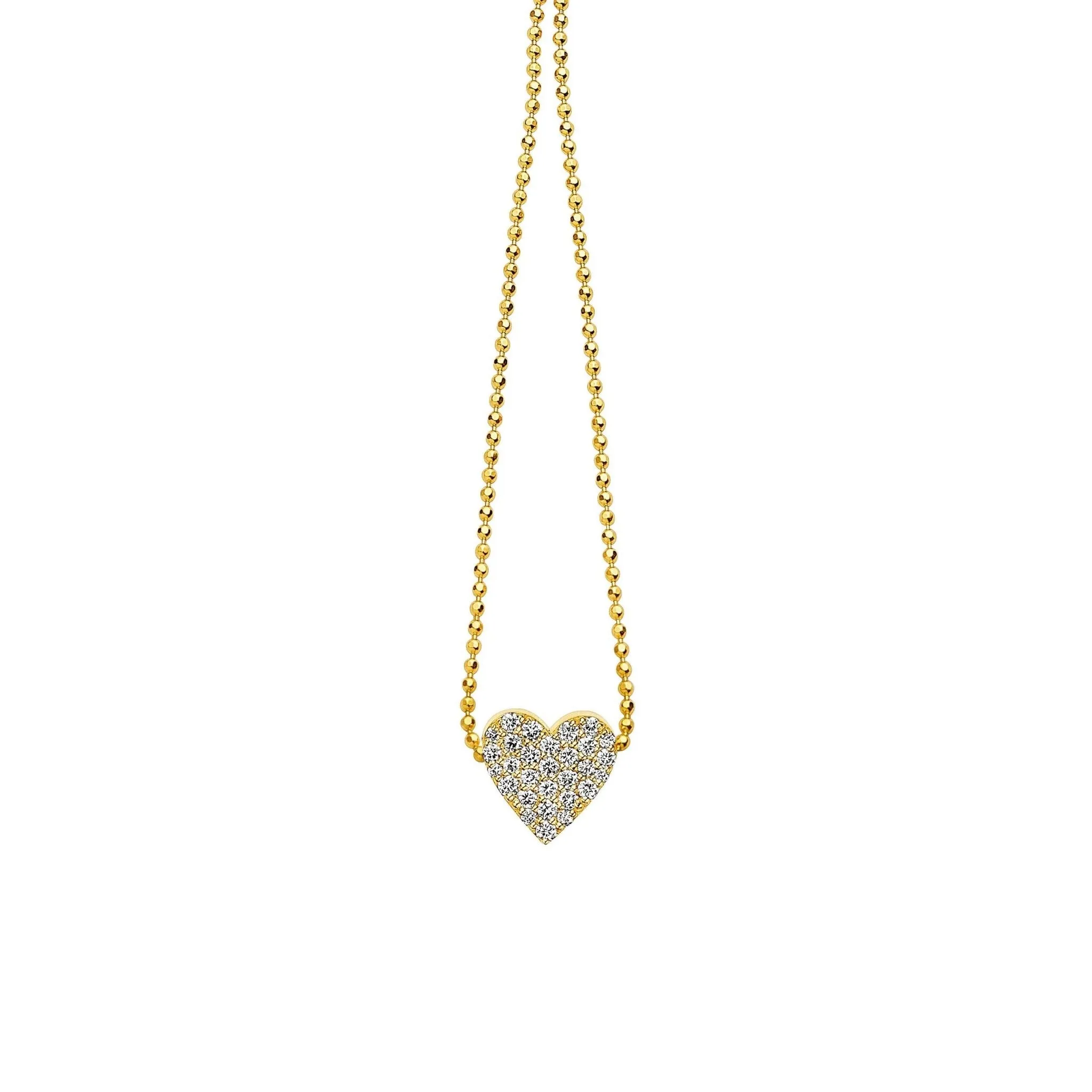 Yellow Gold Endless Heart Necklace with Pavé Diamonds