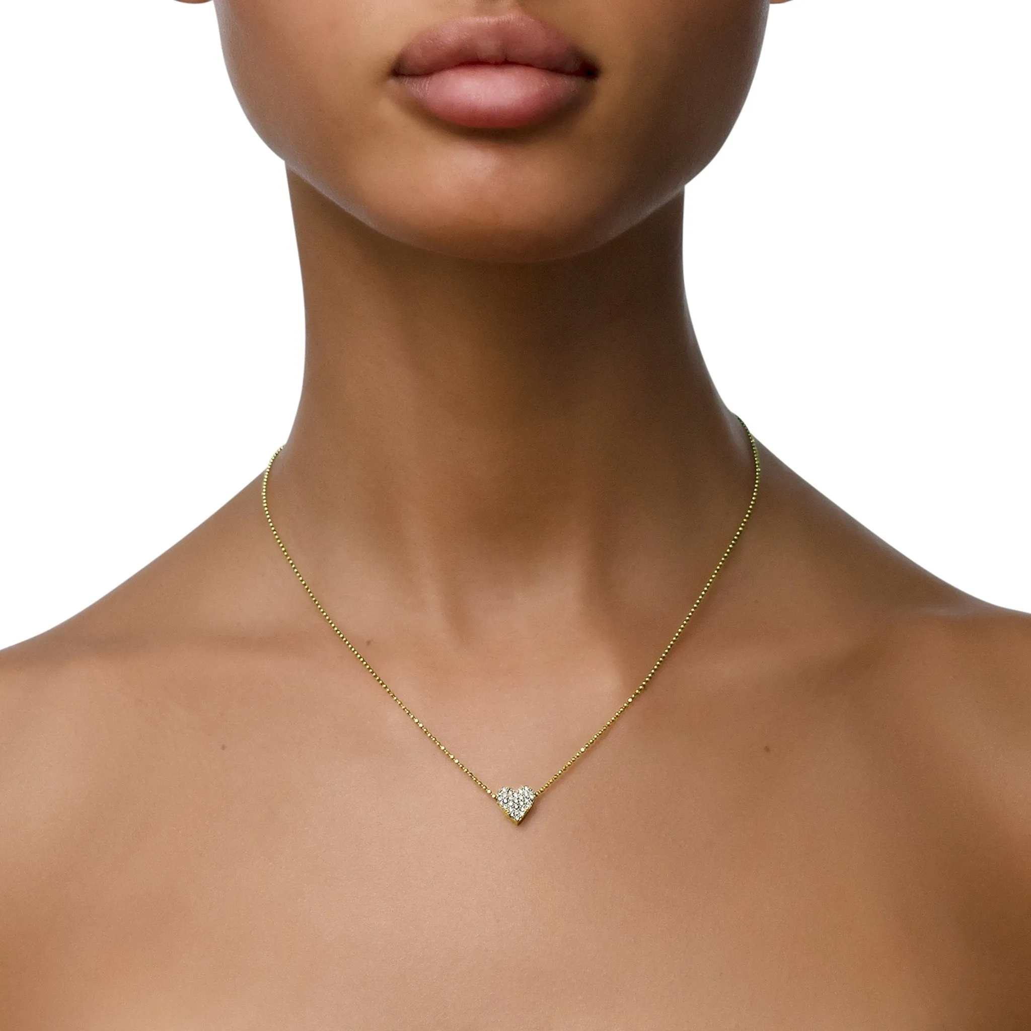 Yellow Gold Endless Heart Necklace with Pavé Diamonds