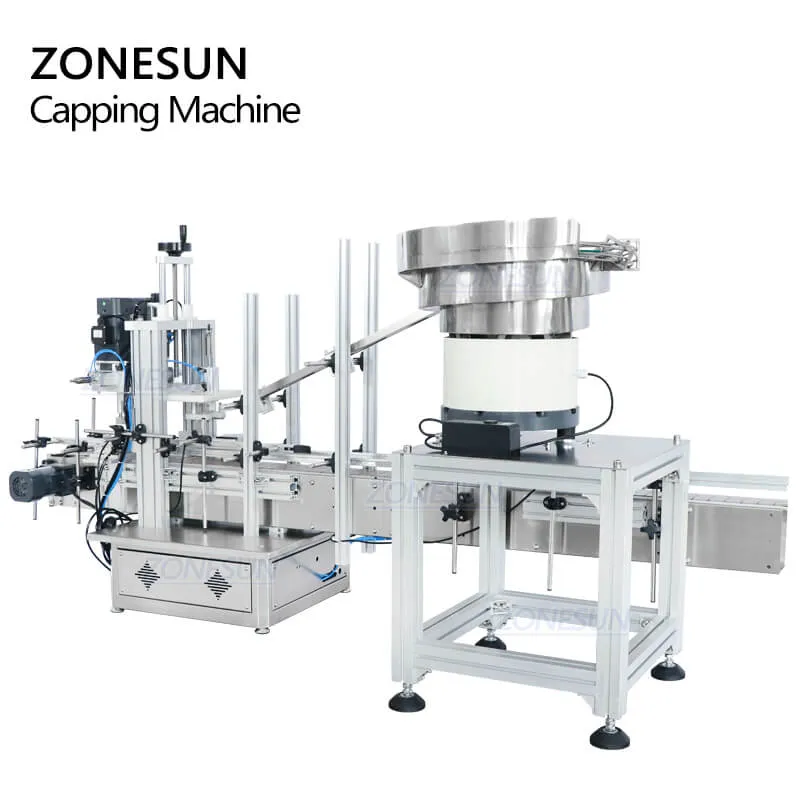 ZONESUN ZS-XG1870V Automatic Bottle Screw Capping Machines With Cap Feeder Vibratory Bowl Sorter